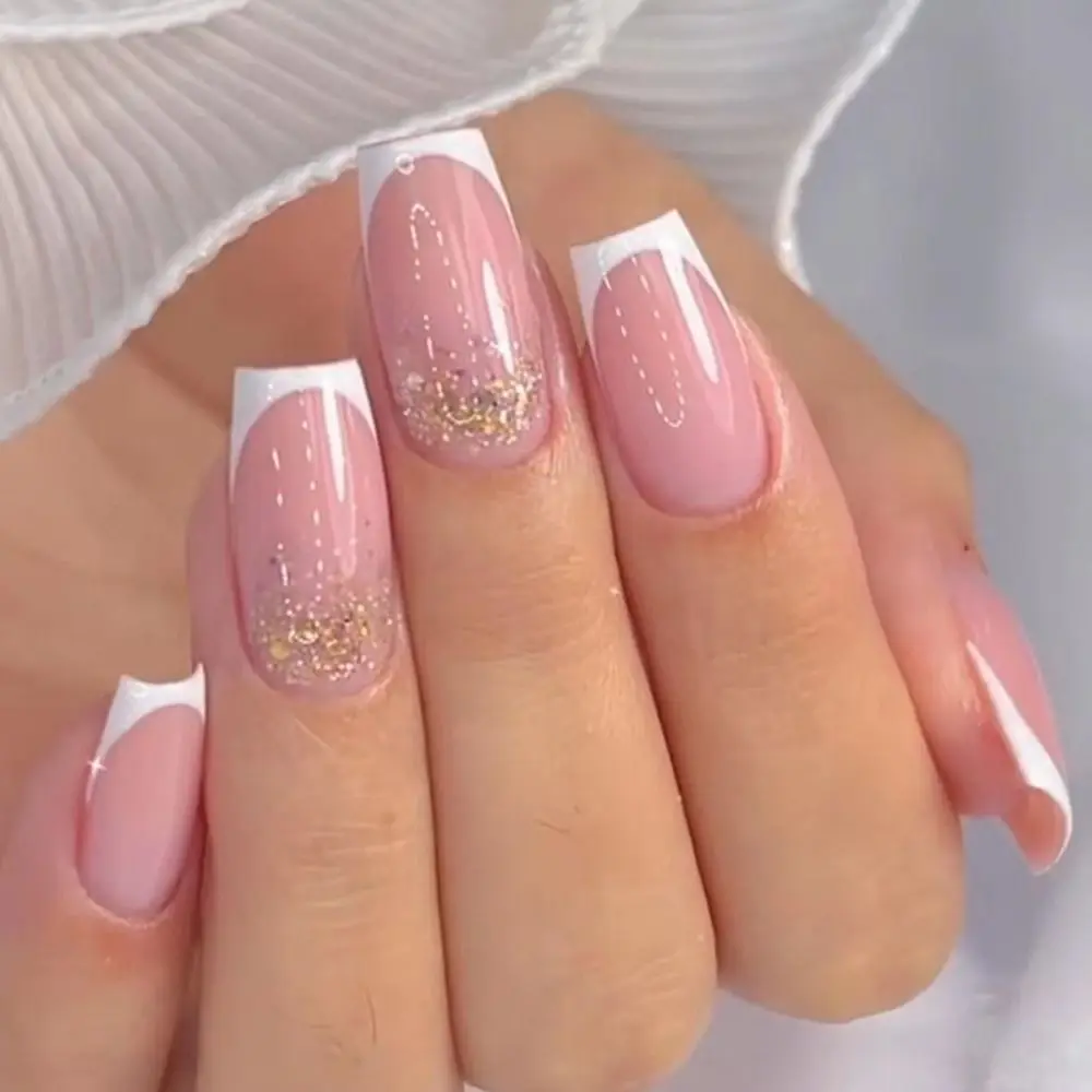 24 Stks/doos Gradiënt Roze Nagel Tips Afneembare Glitter Nep Nagels Lange Ballerina Valse Nagels Volledige Cover Pers Op Nagels Vrouwen Geschenken