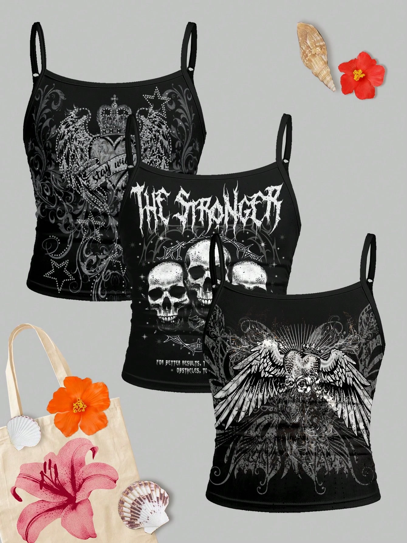 Y2K Gothic Crop Top mit Flügel-, Herz- und Kreuz-Print, Baby-T-Shirt, Vintage Slim Fit Kurzarm-T-Shirt – Detail 3