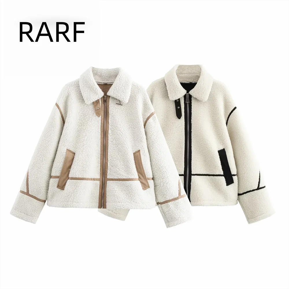 2024 Winter  New Loose Fleece Double sided Flip Collar Warm Lamb Wool Casual Commuter Coat for Women