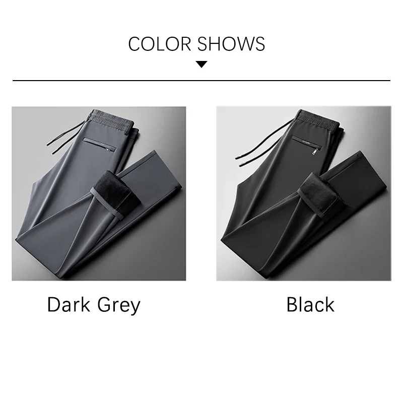 BROWON Brand 2025 Winter Pants Men Warm Fleece Black Elastic Waist Smooth Anti Wrinkle Sport Hiking Trouser Men New in Pants