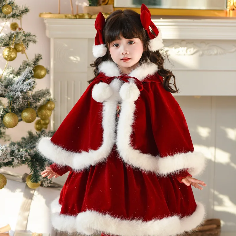 

Рождественское платье принцессы Лолиты для девочек, юбка-пачка с рюшами, многослойное платье, украшение с бантом, праздничное платье, красное детское бальное платье, подарок
