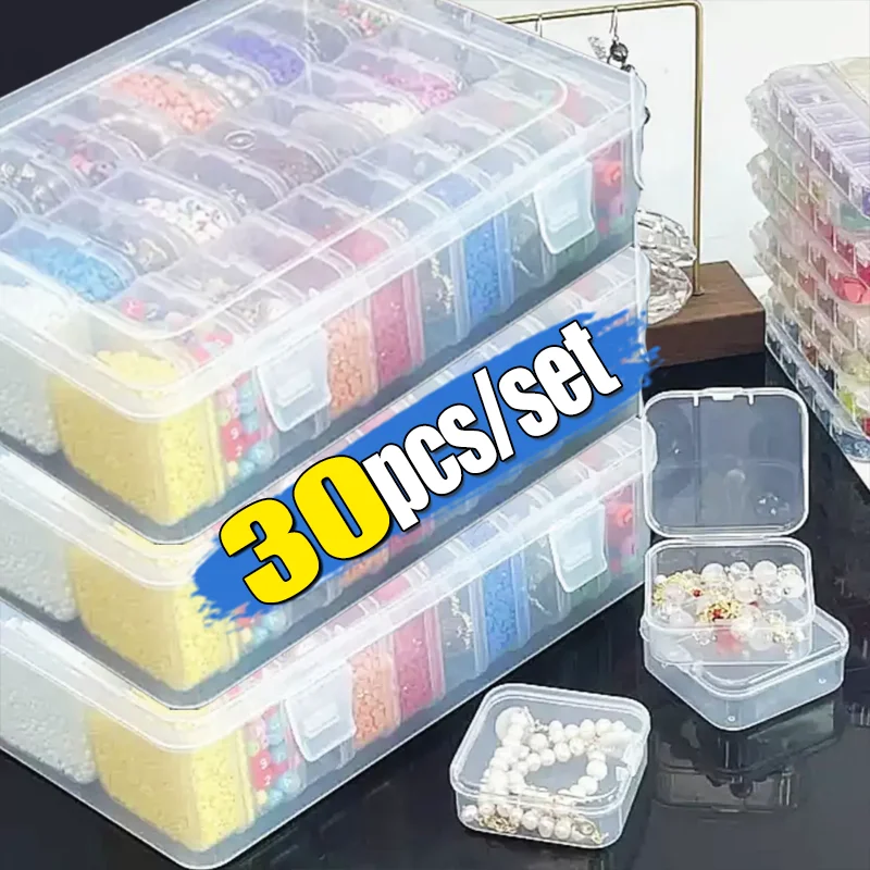 سعة كبيرة الأظافر حبة صندوق منظم مستقل واضح البلاستيك الخرز تخزين يتوقف غطاء العناصر الصغيرة الحرف حاويات المجوهرات #1