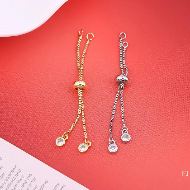 

[YU]Adjustable Ring Slider Chain With Rubber Beads DIY Connector Pendants Bracelets Jewelry Making Material