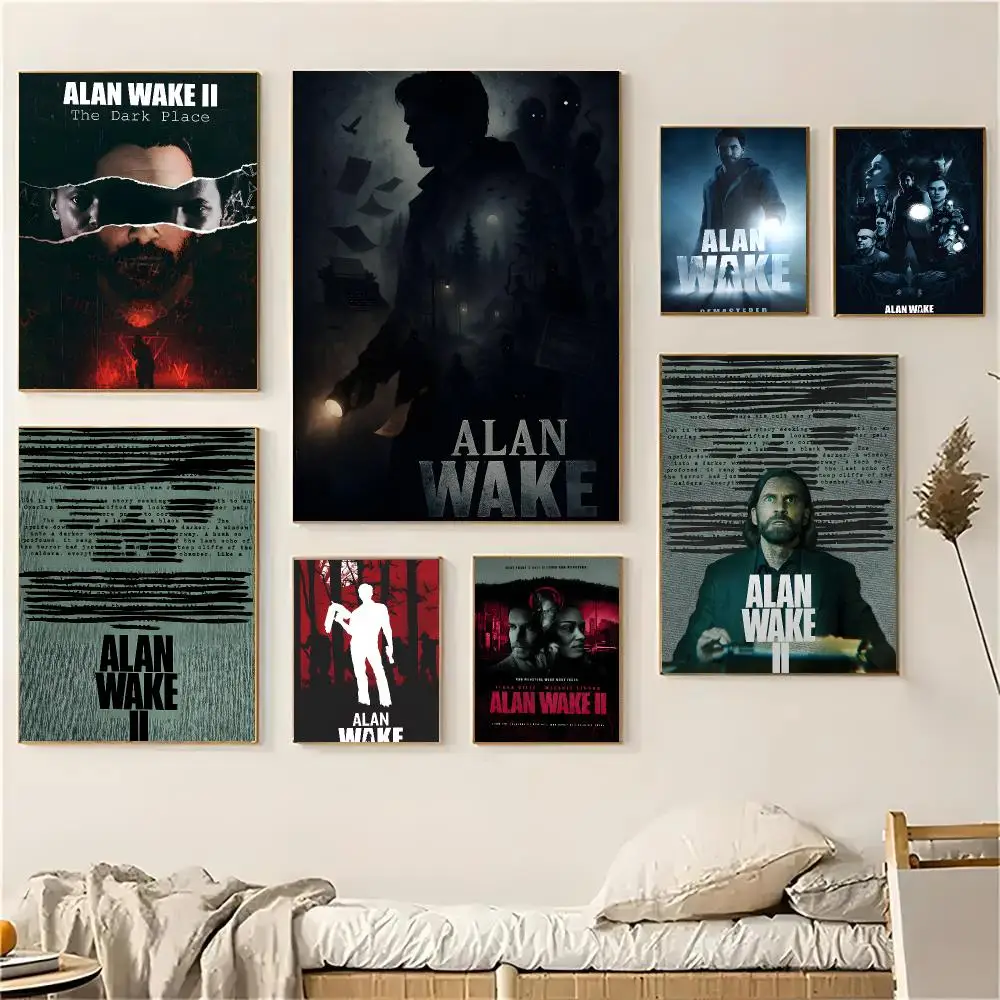 A-Alan Wake 2 Horror Game Poster Self-adhesive Decal Living Room Bedroom Party Bar Decor Moisture-proof Fade-resistant