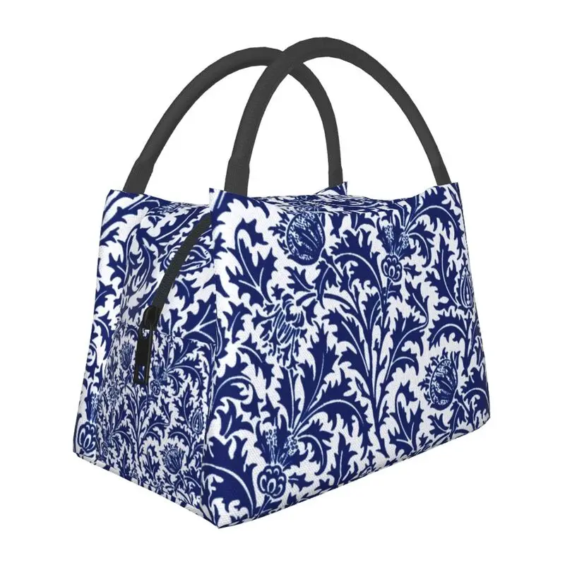 

William Morris Thistle Damask Insulated Lunch Bags for Women Waterproof Floral Thermal Cooler Bento Box Beach Camping Travel