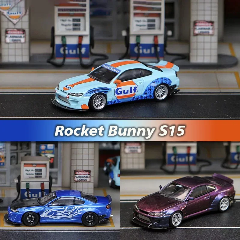 

In Stock SW 1:64 RocketBunny Slivia S15 GULF Chameleon Diecast Diorama Car Model Collection Miniature Carros Street WeaponGift