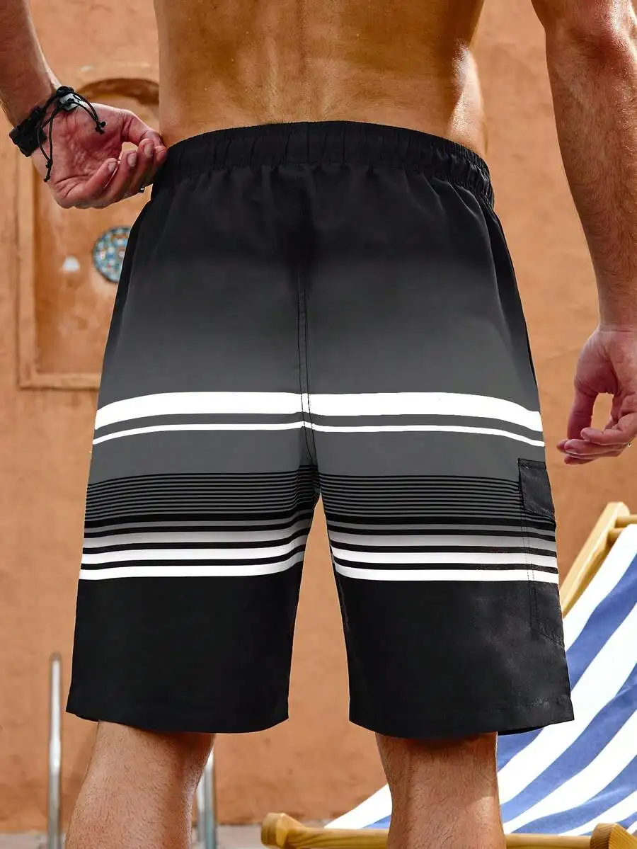 

Mens Striped Beach Shorts Summer Swim Trunks Quick Dry