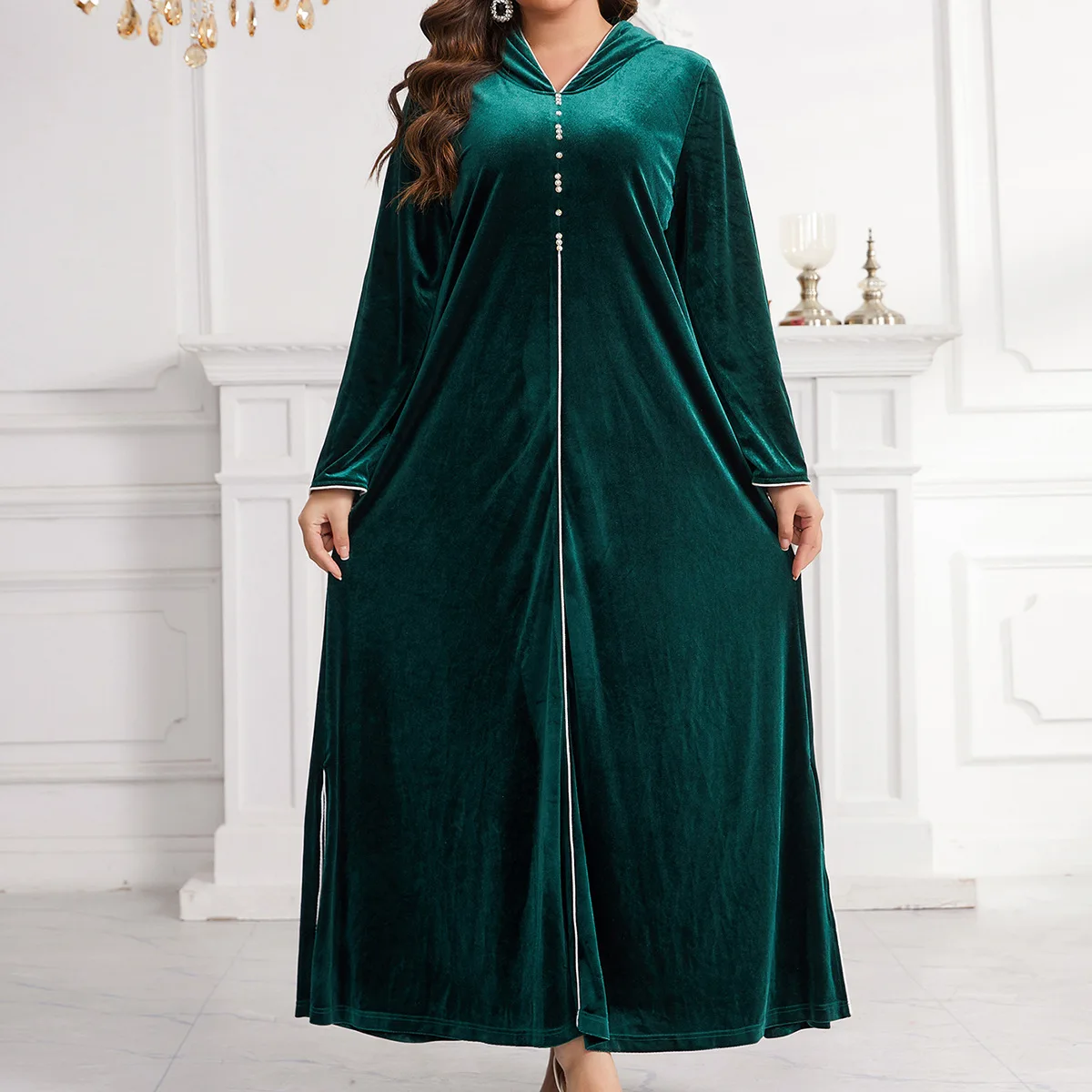 Women Eid Muslim Abaya Africa Hooded Kaftan Arab Islam Solid Abayas Modest Ramadan Beading Long Robe Morocco Jalabiya