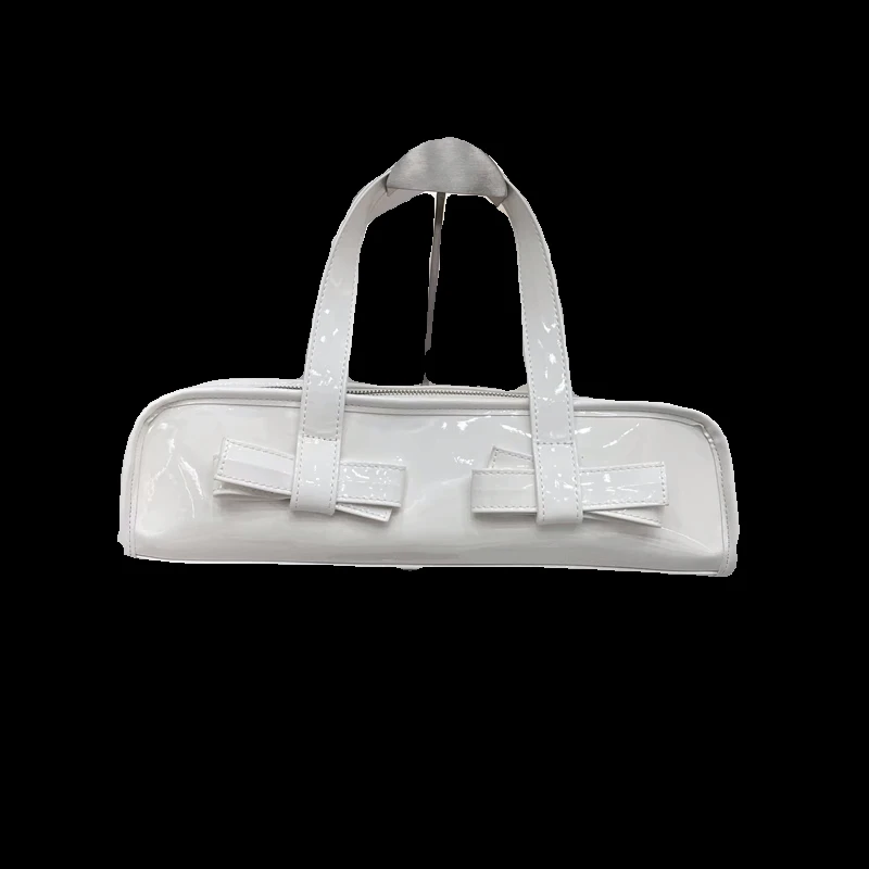 Double Bow Single Shoulder Patent Leather Handbag Large Capacity Soft Surface PU Underarm Bag Fashionable Red Shopping Bag