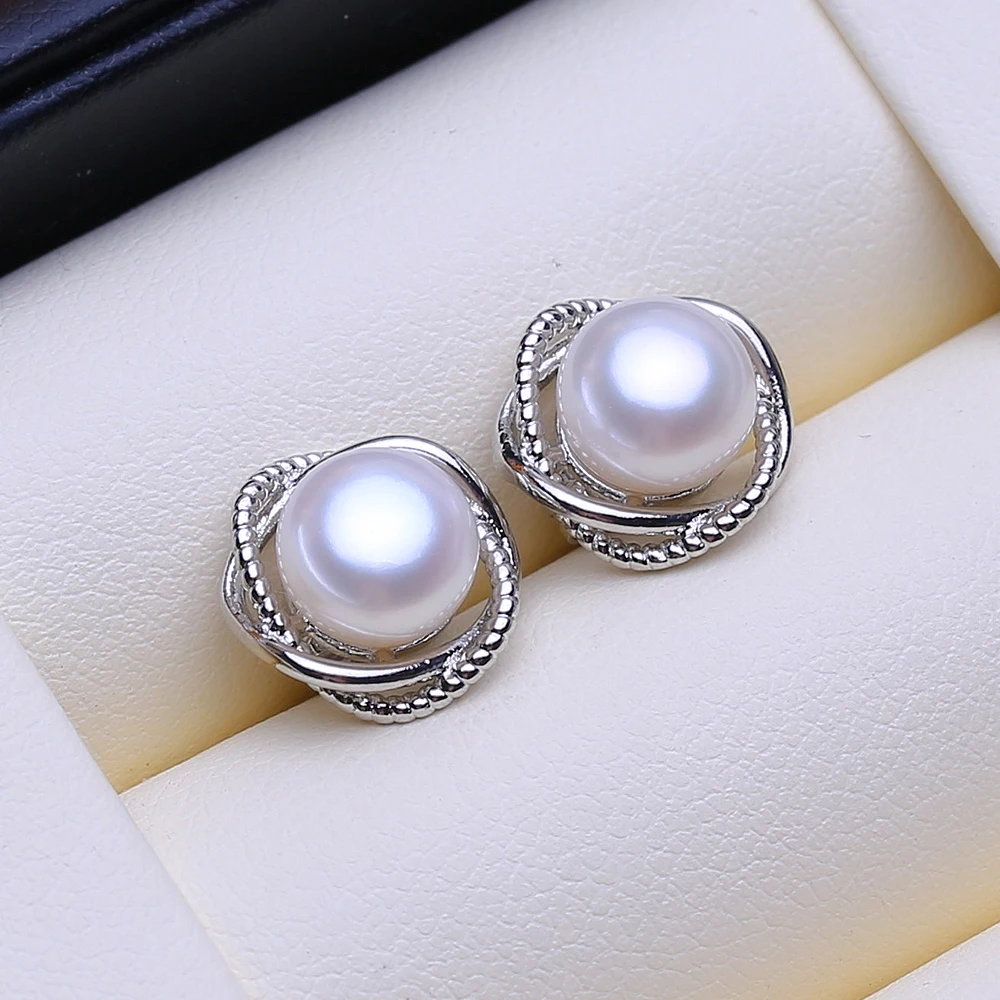 FENASY 925 Sterling Silver Natural Freshwater Pearl Earrings Women Fashion Style Geometric Small Cute Stud Earrings