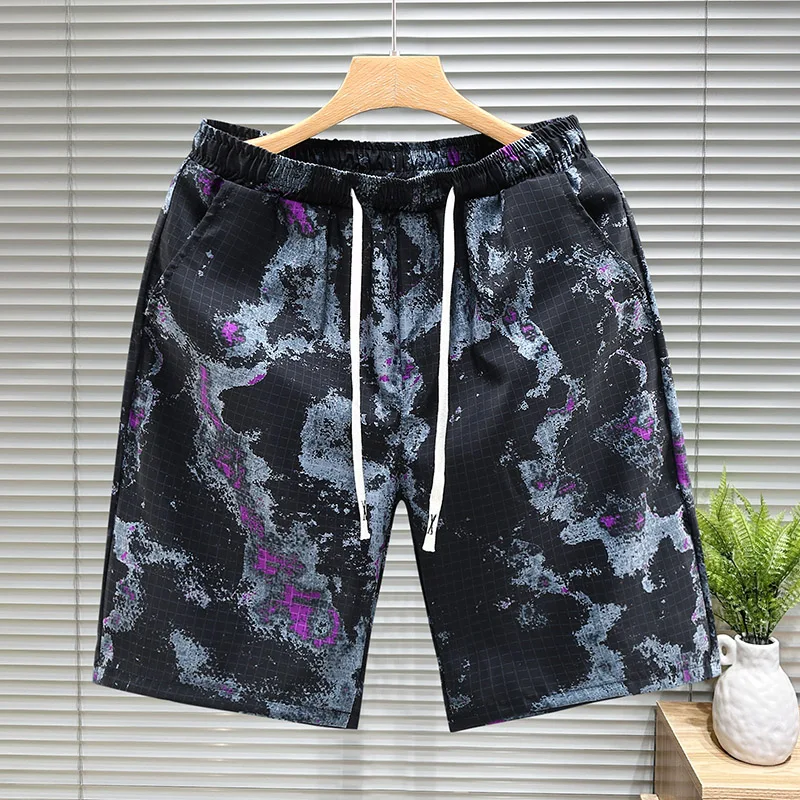 2024 New Men\'s Casual Beach Shorts Breathable Quick Dry Vintage Printed Bermuda Shorts Chinese-style shorts Streetwear