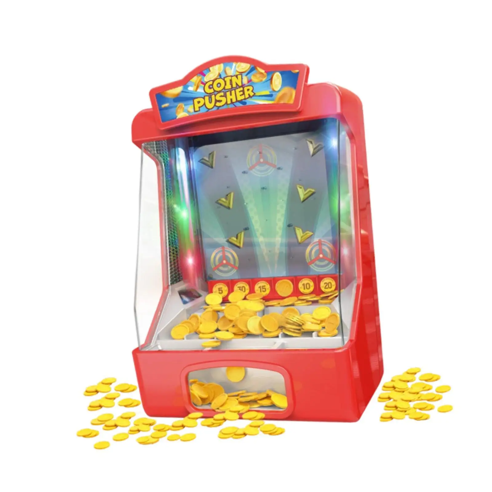 Realistic Electric Coin Pusher Game Machine Mini Arcade Toy Portable Desktop Game for Children Boys and Girls