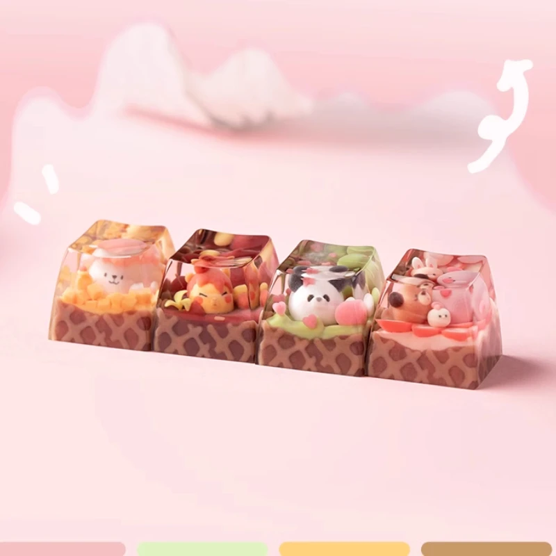 Animal Ice Cream Artisan Keycap Capybara Custom Cute Girl Resin Keyboard Cap Handmade Anime KeyCap for Mechanical Keyboard Gift