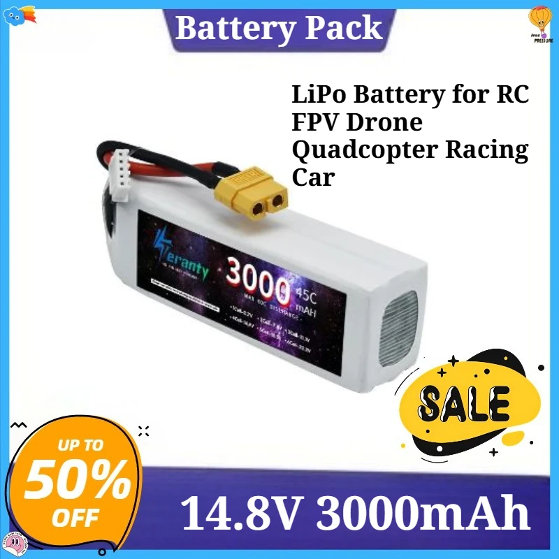 

4S 14.8V 3000mAh 45C LiPo Battery for RC FPV Drone Quadcopter Racing Car DeansT/XT30/XT60 Battery