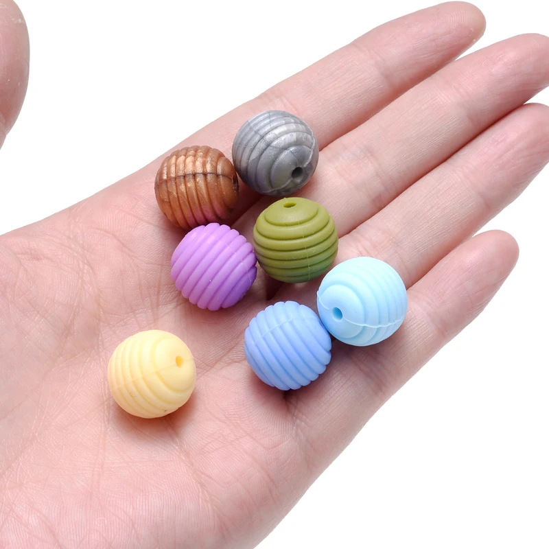 10Pcs/Lot 15mm Baby Silicone Beads Teethers for 4-6 Months Spiral Food Grade Silicone Teething Pacifier Chain Necklace Making