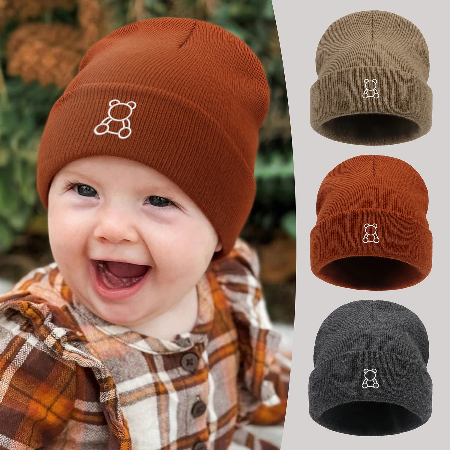 Baby Hat Children's Newborn embroidery Knitted Hat cute Little Bear Children's Beanies Boys and Girls Hat Winter infant Home Hat