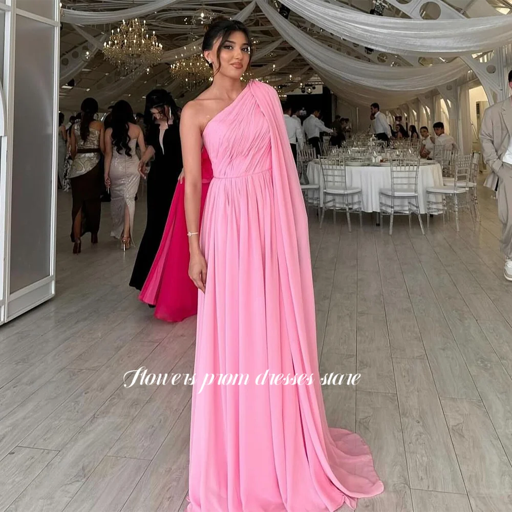 

Flowers Pleats Prom Dress A Line Party Dress Evening Dress One Shoulder Chiffon vestido de fiesta فساتين مناسبة ر Customized