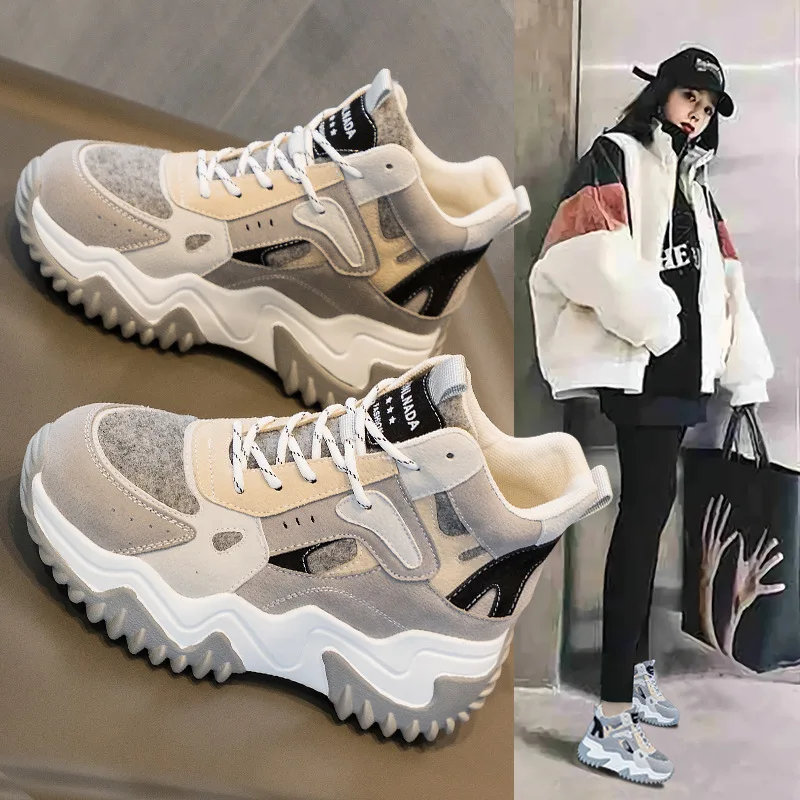 

High Top Women's Shoes with Laces Color Block Cotton Fashion Casual Style Interior Heightening Spring Season Rubber Outsole