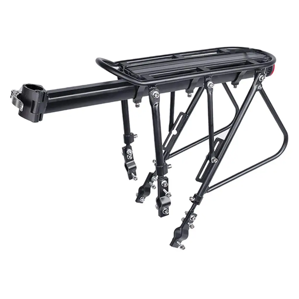 Rear Bike Luggage Rack Heavy Duty Frame Mounted Touring Load Shelf Pannier Support with Light for 24 to