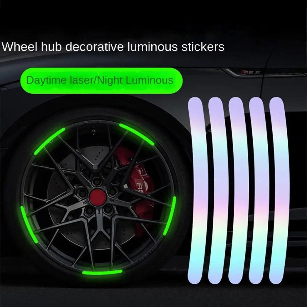 20 Stuks Wielnaaf Reflecterende Sticker Regenboog Fluorescentie Lichtgevende Streep Tape Auto Motorfiets Sticker Nacht Rijden Veiligheid Accessoire