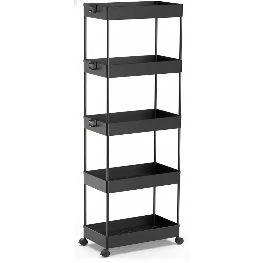 

5-Tier Rolling Storage Cart with Slide-Out Shelves, Mobile Organizer for Kitchen Bathroom Laundry Room