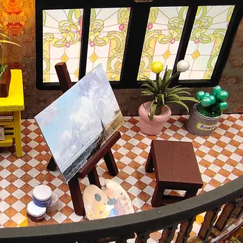 Dřevěný domeček pro panenky 3D puzzle, montážní model stavebnice, výroba, hračky pro malé pokoje, domácí dekorace ložnice s nábytkovým světlem 10 nejlepší prodej miniaturní dřevěný dům - №3