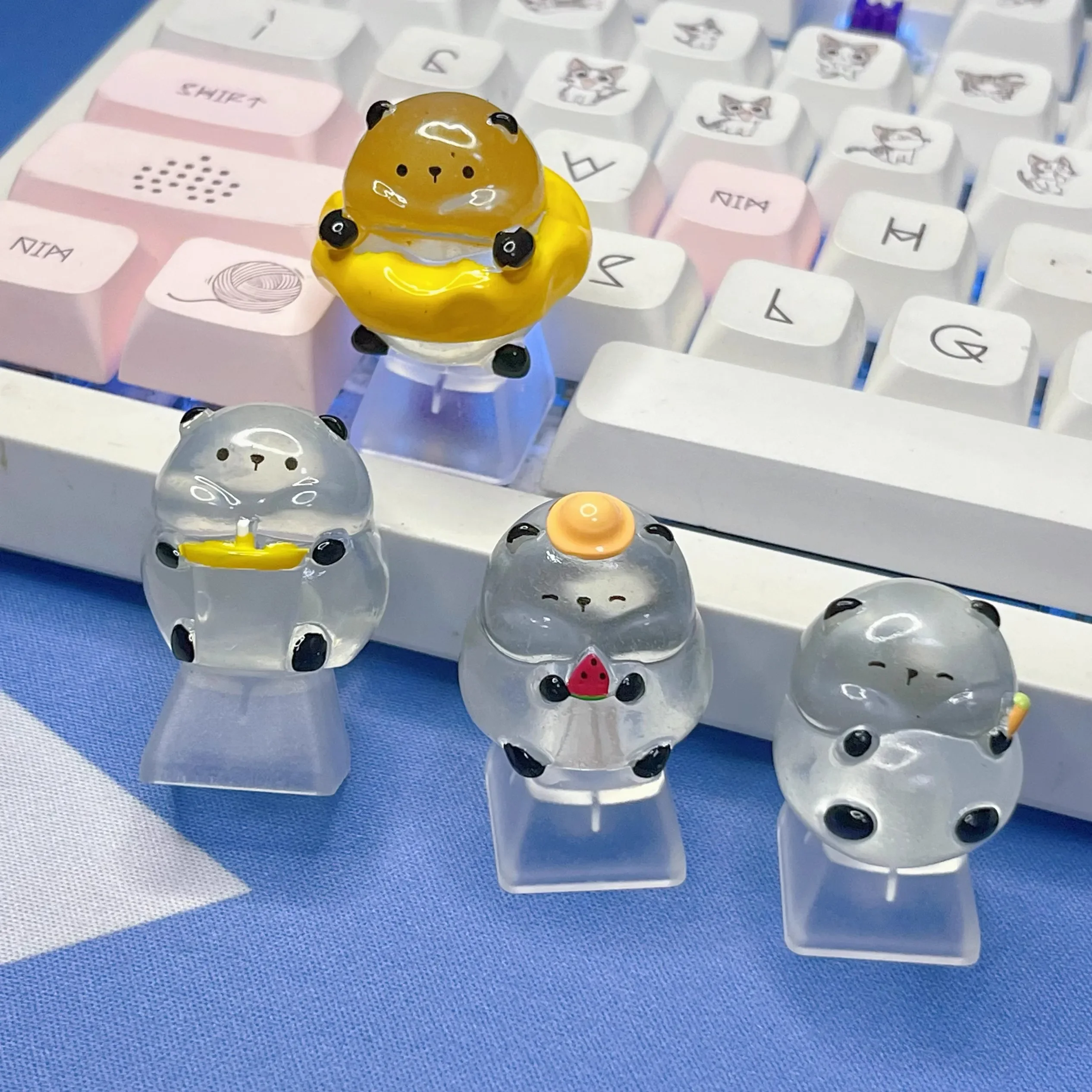 

Creative And Cute Luminous Transparent Panda Keycaps Cross Axis Mechanical Keyboard Decoration Buttons Gift Keycaps