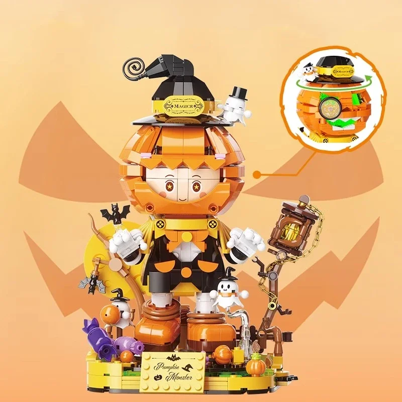 Halloween Pumpkin Elf Building Blocks Patchwork Puzzle Toys Small Particles Model Desktop Decorations Halloween Gift