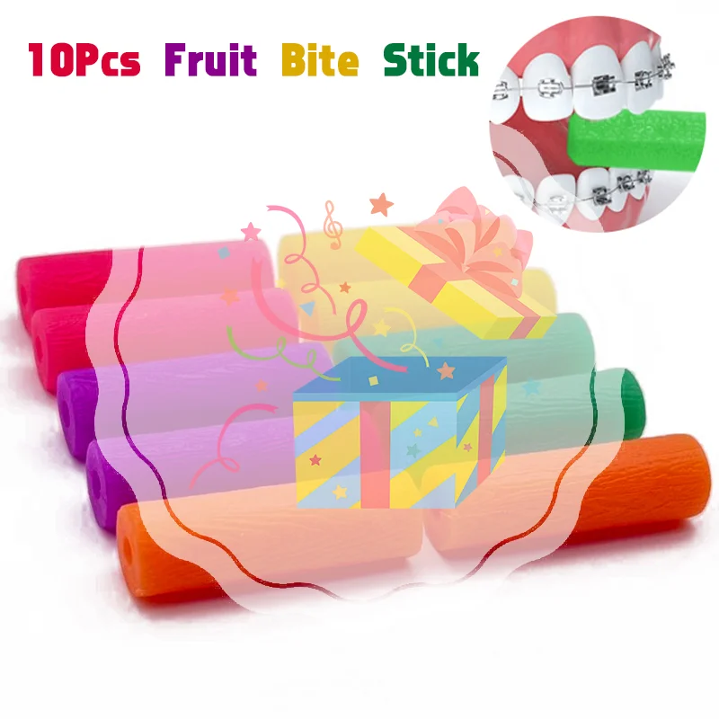 

10 шт., жевательные брекеты с фруктовым вкусом, палочка для укуса резинки для взрослых, невидимые брекеты для коррекции зубов, стоматологические принадлежности