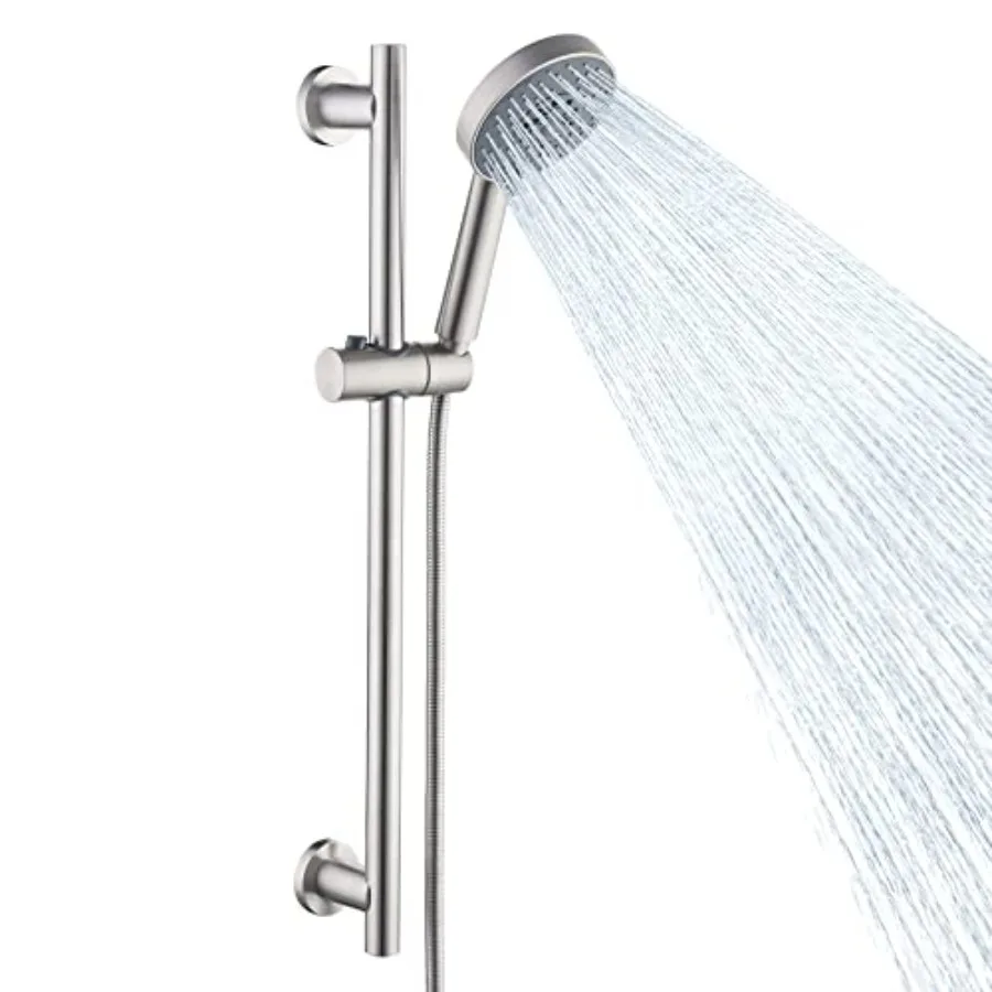 

Adjustable Shower Head with Slide Bar 5-Function Handheld Sliding Shower Head with Extra Long Hose Wall Mount Brushed Finish F2