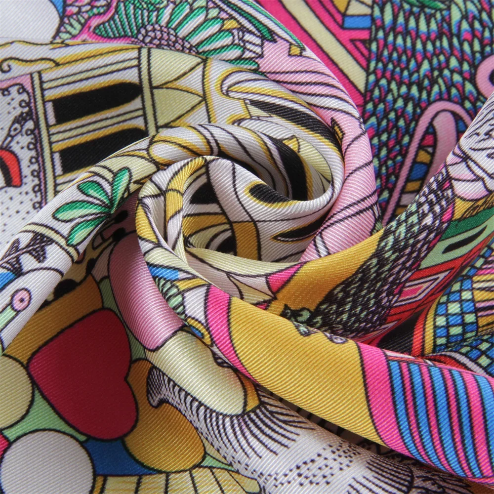 Twill Silk Scarf Women Poncho Hand Rolled Animals Printed Long Scarves Wraps Bandana Big Shawl Hijabs Female Foulards