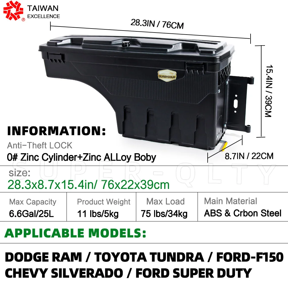 Truck Storage Box Pickup Toolbox With Lock For Toyota Tacoma 2005/Tundra 2007-2020 Nissan Frontier 2005-2019/Titan Storage Box