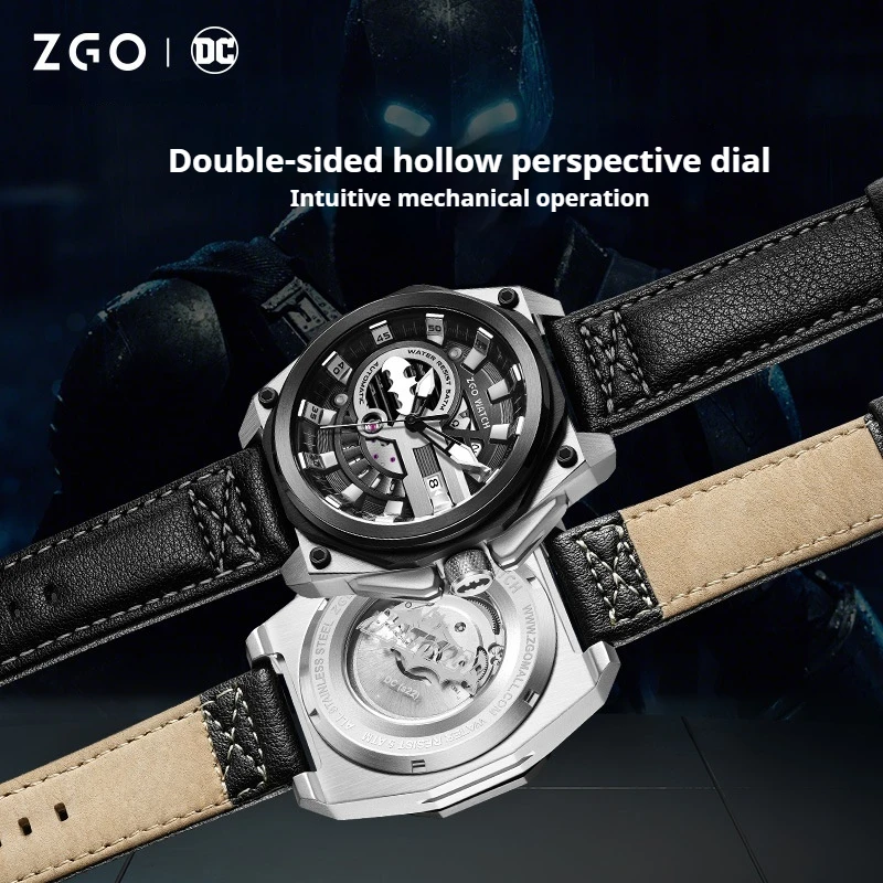 Batman Watch Male Students Glow-In-The-Dark Hollow Design Trend Double Hollowed Out Men Automatic Mechanical Watch Holiday Gift