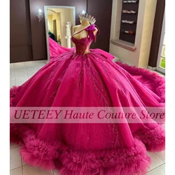 New Pink Quinceanera Dress For Sweet 16 Girls Beads One Shoulder Ball Gowns Princess Gown vestidos de 15 quinceañera Customized