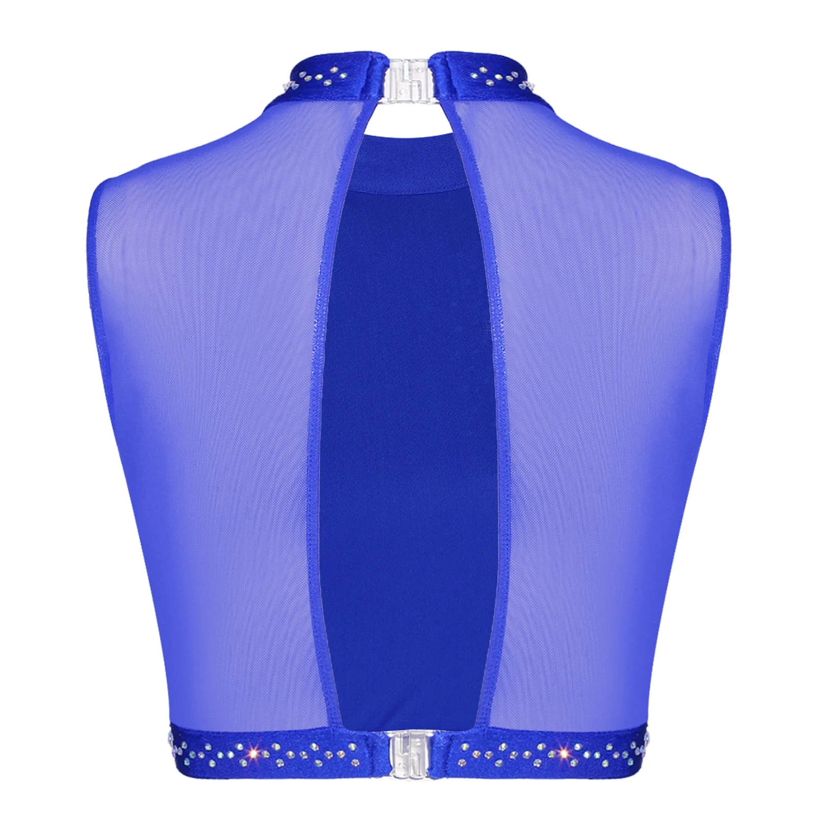 Top corto da danza moderna da donna con paillettes ricamate con fiocco senza maniche sul retro scollato canotta corta balletto lirico ritmico dancewear