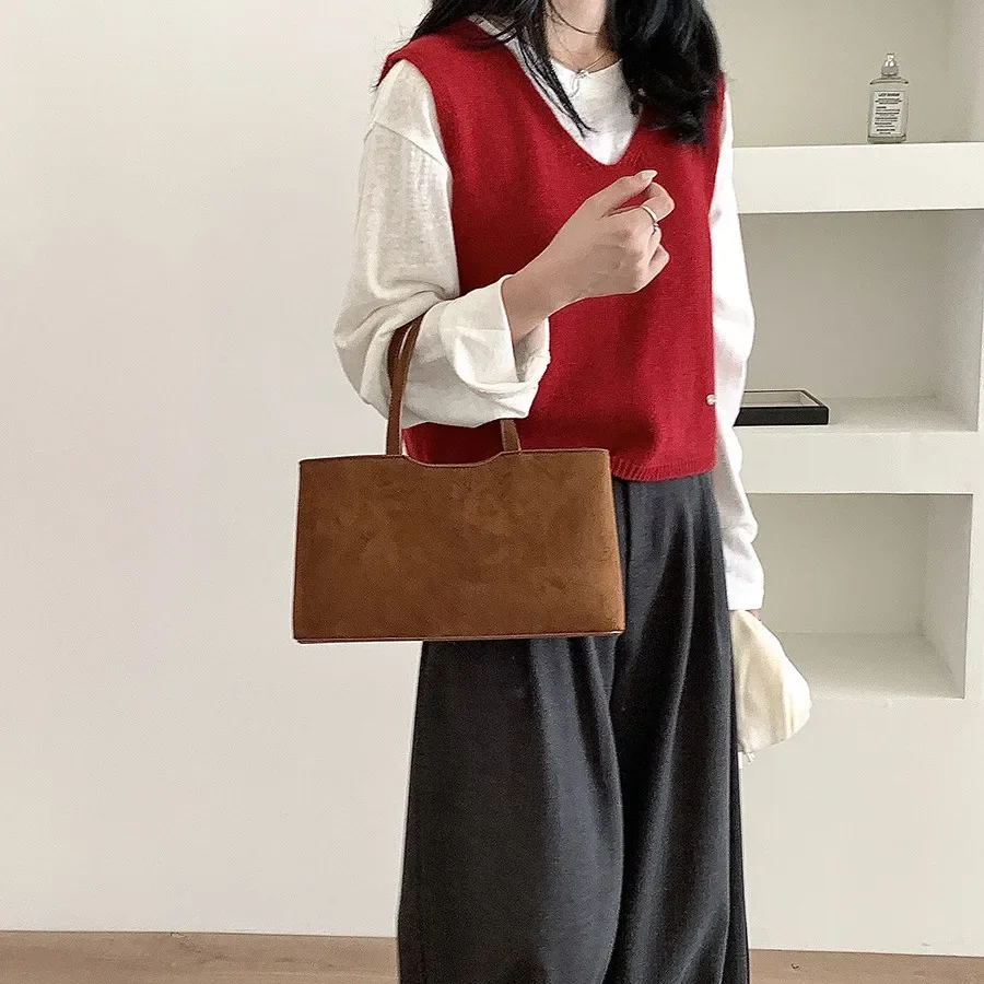LEFTSIDE Women Korean Fashion Small Faux Suede Soft Handbags and Purses 2024 Winter New Trend Y2K Tote Bag Lady Shoulder Bag