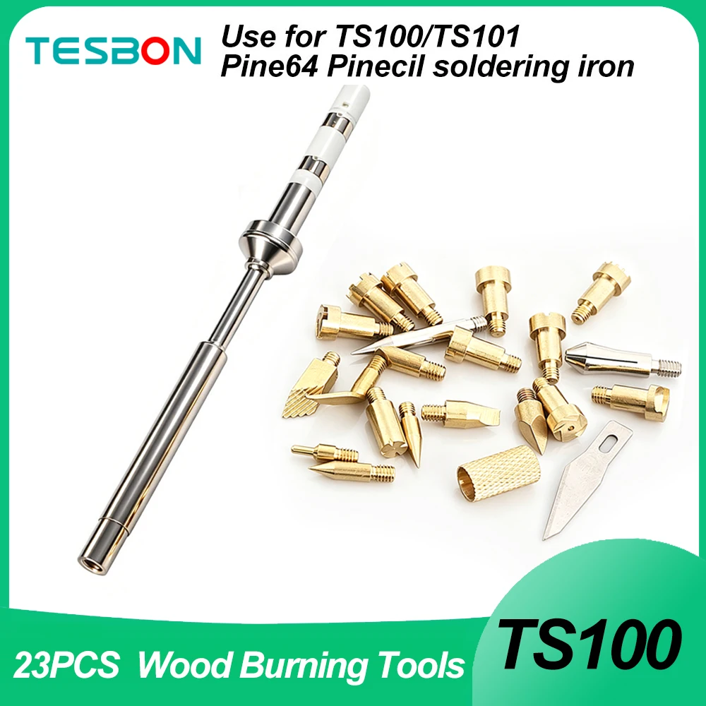 23pcs Wood Burning Tips Set for TS100 TS101 T85 Pine64 PInecil V1 V2 936 Soldering Iron Pyrography Brass Wood Tips