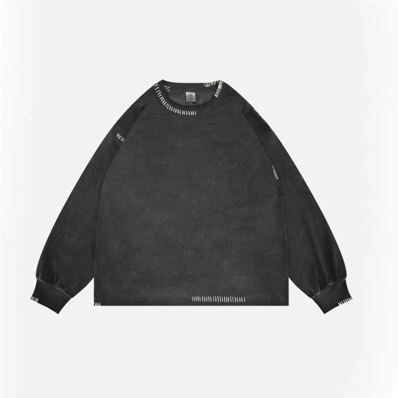 HKSH 2026 Spring Autumn New Men Tide Trend Handmade Long Sleeve Stitched Washed Loose T-shirt Chic Ins Punk Fashion Tees HK18250