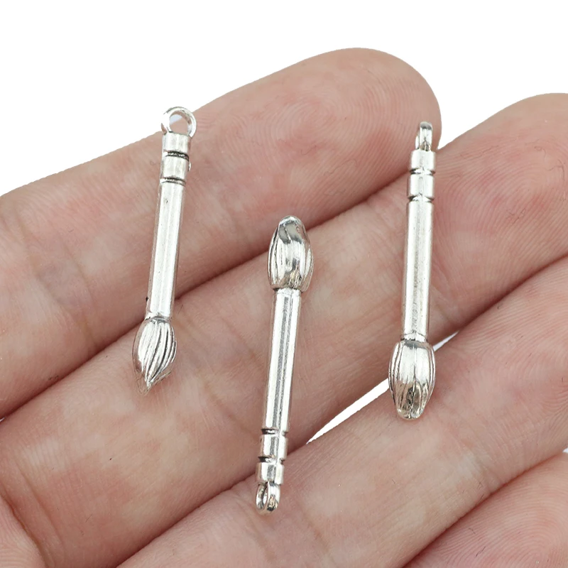 20 Pieces 5*30mm Antique Silver Color Special Ink Brush Charms Necklace Bracelet Pendant Charms For Jewelry Making Findings