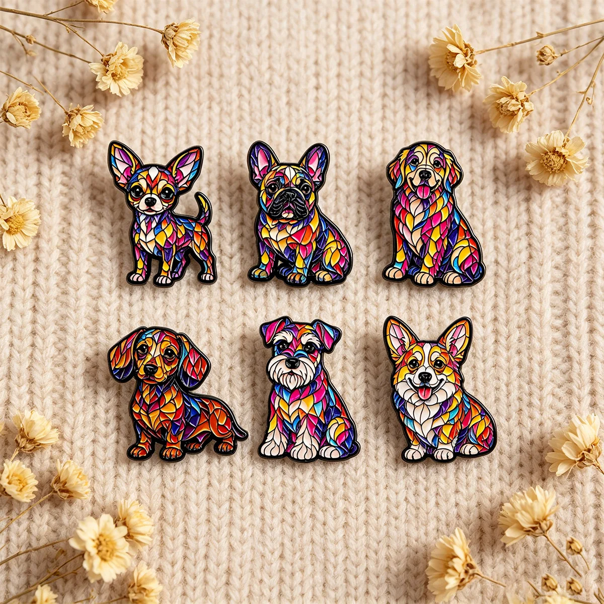 6er-Set bunte Emaille-Hundepins, Cartoon-Broschen für Mäntel, Damenbroschen, Hut-Reversnadeln, Metallabzeichen, Schmuck, Geschenk für Tierliebhaber