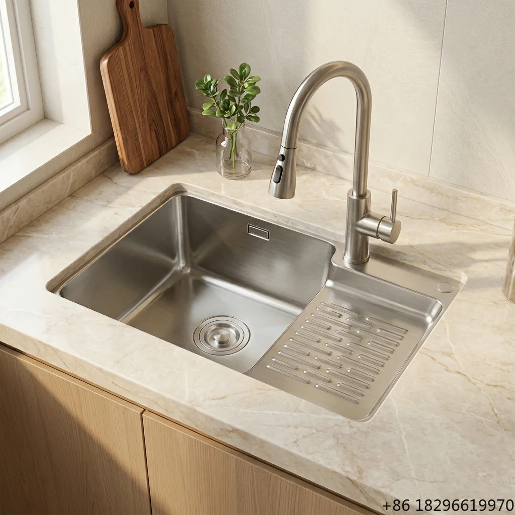 

Leimanxi Factory Customized High-End Single Port Volcano Patterned Handmade SUS304 Stainless Steel Kitchen Sink Models 6845/7545