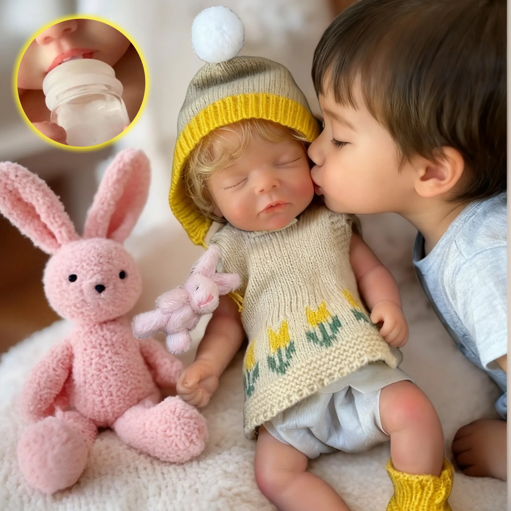 

Силиконовая кукла реборн с открытым ртом, 25 см, закрытые глаза, с укорененными волосами, ручная роспись, моющаяся кожа, кукла реборн для девочек