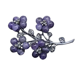 Ajojewel Vintage Brooch Purple Natural Stone Flower Branch Brooches Pins For Women Elegant Gift Items