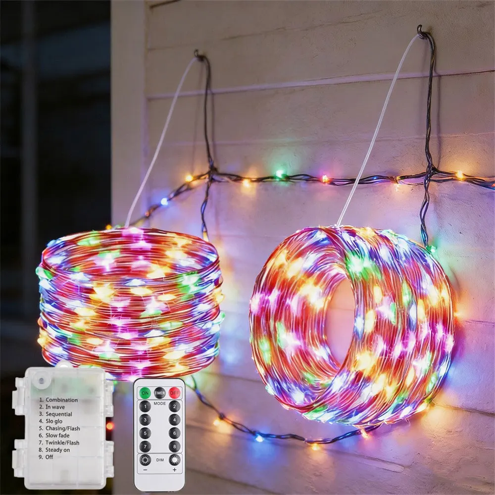

LED Fairy Lights Battery Operated Remote Silver/Copper Wire Light Garland Christmas Wedding Party String Lights For Home Decor