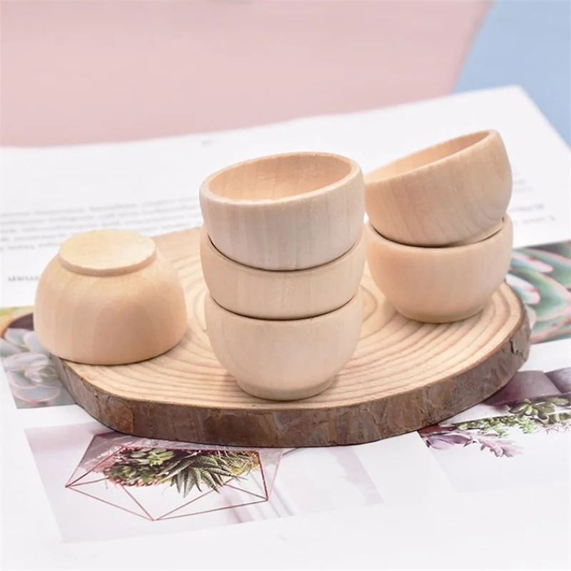 Cuenco de madera pintado para niños, cuenco pequeño de madera de roble, decoración de frutas, manualidades DIY, 60x30MM