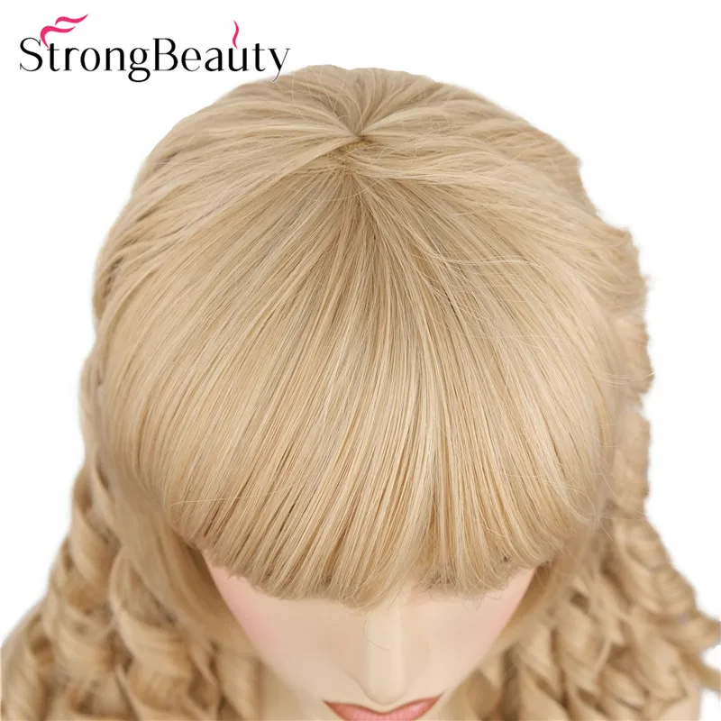 شعر مستعار ذهبي طويل مجعد من سترونج بيوتي، شعر مستعار للحفلات التنكرية للنساء، شعر صناعي ناعم طبيعي