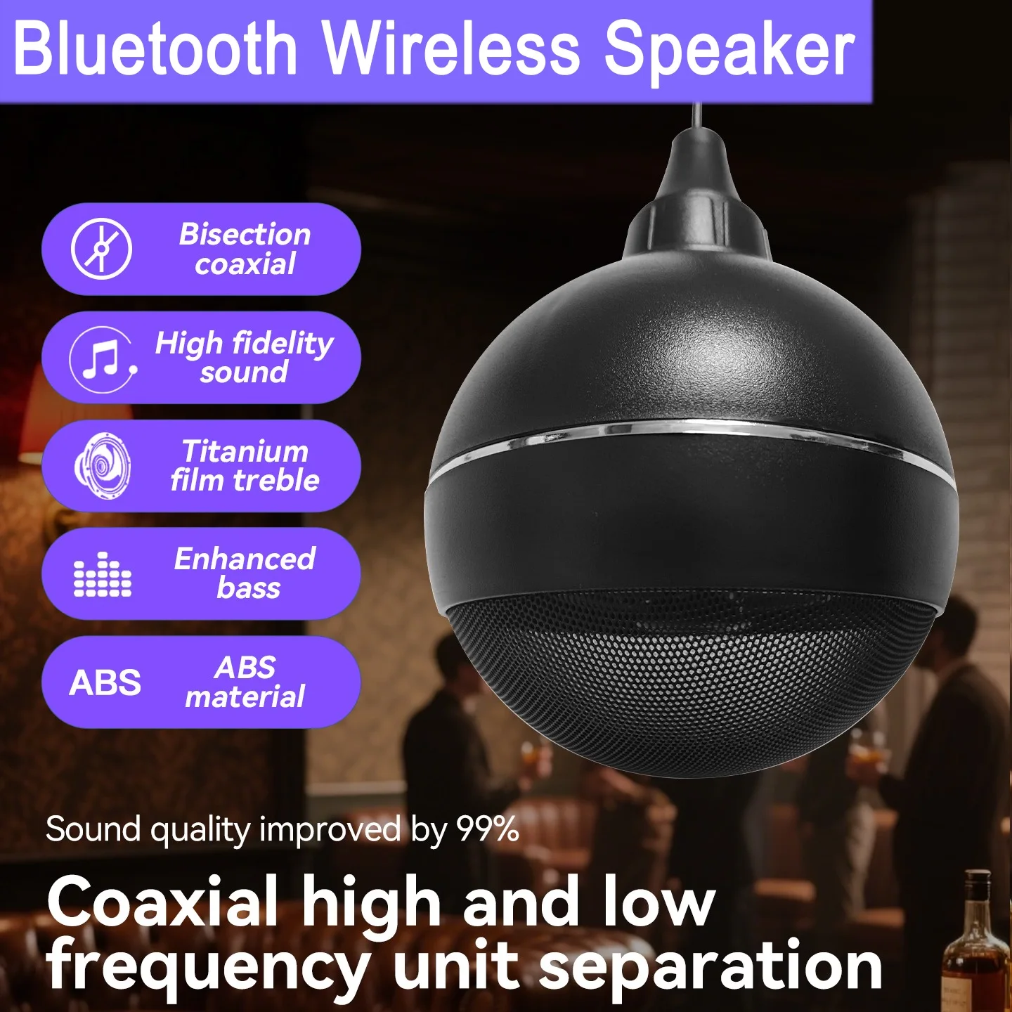 

Беспроводная подвесная колонка-шар Bluetooth 5.3 с вуфером, твитером TVCP и коаксиальным сабвуфером для домашнего аудио, кафе, вилл, отелей