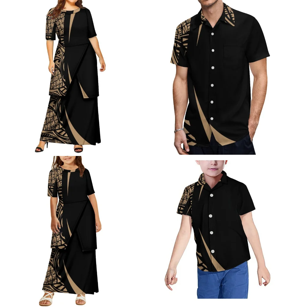 여름 라운드넥 부모-자녀 커플룩 폴리네시안 가족룩 캐주얼 성인 아동 세트 맞춤 제작 남자아이 아빠 셔츠