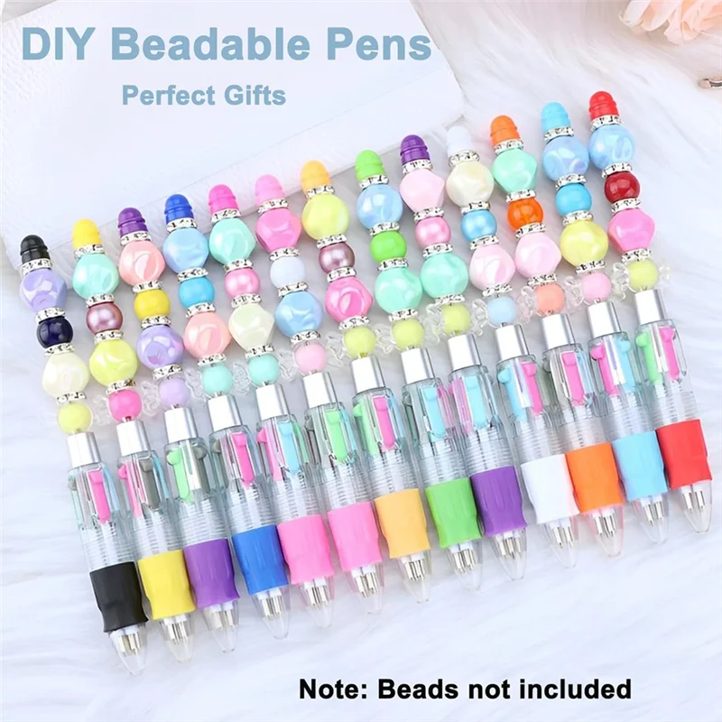 AED5-24Pcs Multi-Color Beaded Pens 4-In-1 Colorful Beaded Pens Retractable Ballpoint Pens DIY Making Kit For Office
