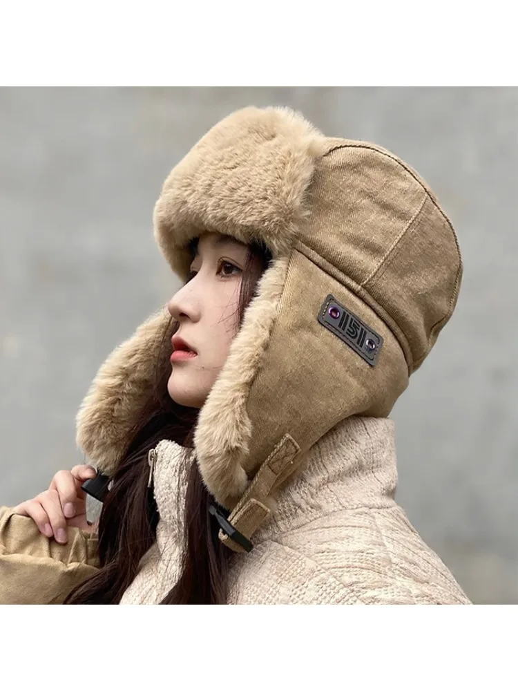 AliExpress NONE Winter Bomber Hat with Earmuffs Faux Fur Lined Peaked Cap for Men Women Plush Warm Fashion Hat for Cycling Casual Outdoor